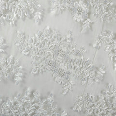 Eva Floral Embroidered Work on White Lacey Net Fabric
