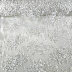 Eva Floral Embroidered Work on White Lacey Net Fabric