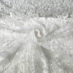 Eva Floral Embroidered Work on White Lacey Net Fabric