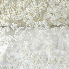 Davina Ivory Lacey Net Embroidered Fabric with Sequin work