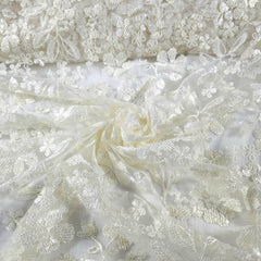 Davina Ivory Lacey Net Embroidered Fabric with Sequin work