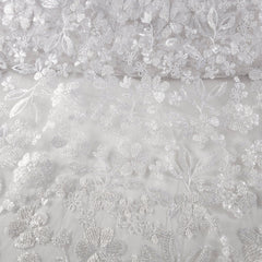 Davina Sequin Work White Lacey Net Embroidered Fabric