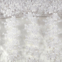 Clara White Lacey Net Floral Embroidered Fabric