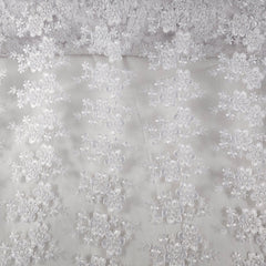 Clara White Lacey Net Floral Embroidered Fabric