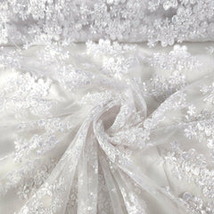 Clara White Lacey Net Floral Embroidered Fabric