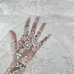 Ariana White Floral Organza Dress Piece ( Cut of 5 meters) Embroidered Fabric