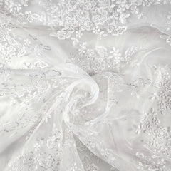 Ariana White Floral Organza Dress Piece ( Cut of 5 meters) Embroidered Fabric