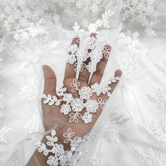 Carina White Floral Lacey Net Embroidered Fabric