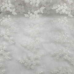 Carina White Floral Lacey Net Embroidered Fabric