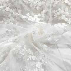 Carina White Floral Lacey Net Embroidered Fabric