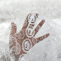 Nora White Floral Lacey Embroidered Net Fabric