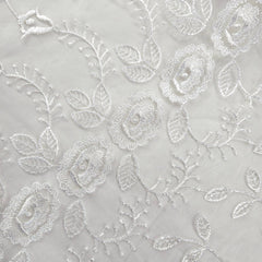 Nora White Floral Lacey Embroidered Net Fabric