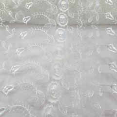 Nora White Floral Lacey Embroidered Net Fabric