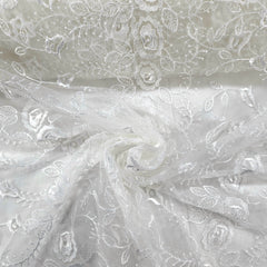 Nora White Floral Lacey Embroidered Net Fabric