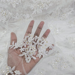 Selena Ivory Pearl & Sequin Lacey Net Floral Embroidered Fabric