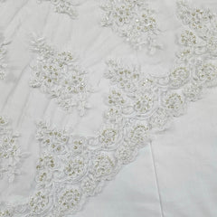 Selena Ivory Pearl & Sequin Lacey Net Floral Embroidered Fabric