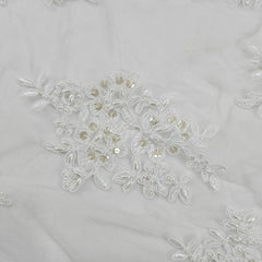 Selena Ivory Pearl & Sequin Lacey Net Floral Embroidered Fabric