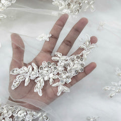 Selena Ivory Pearl & Sequin Lacey Net Floral Embroidered Fabric