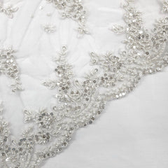 Selena Ivory Pearl & Sequin Lacey Net Floral Embroidered Fabric