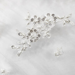 Selena Ivory Pearl & Sequin Lacey Net Floral Embroidered Fabric