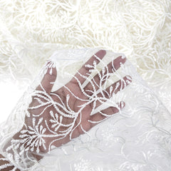 Elisa Off - White Net Embroidered Fabric