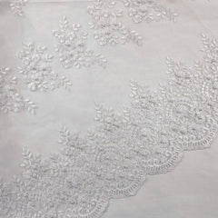 Camila White Pearl Lacey Net Floral Embroidered Fabric