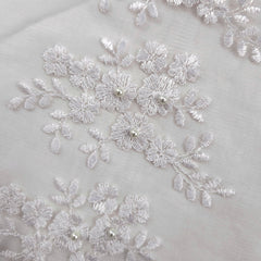 Camila White Pearl Lacey Net Floral Embroidered Fabric