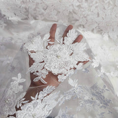 Isabella Pearl & Sequin Lacey Net Floral Embroidered Fabric