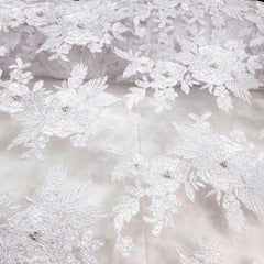Isabella Pearl & Sequin Lacey Net Floral Embroidered Fabric
