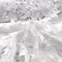 Isabella Pearl & Sequin Lacey Net Floral Embroidered Fabric