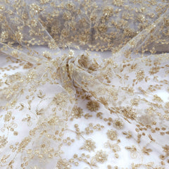 Dyeable Embroidered Net Fabric with Floral Gold Zari, Sequin Work & Veil Pattern