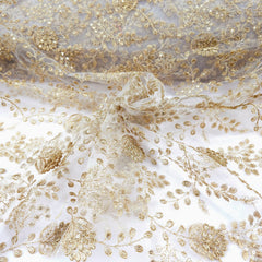 Dyeable Embroidered Net Fabric with Floral Gold Zari, Sequin Work & Veil Pattern