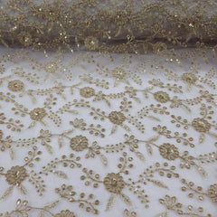 Dyeable Embroidered Net Fabric with Floral Gold Zari, Sequin Work & Veil Pattern