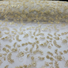Dyeable Embroidered Net Fabric with Floral Gold Zari, Sequin Work & Veil Pattern