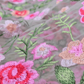 Floral Embroidered Net Fabric in Shades of Hot Pink, Peach & Red