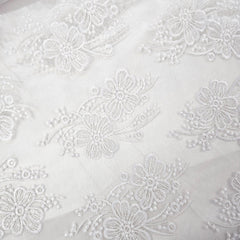 Jennifer White Floral Lacey Embroidered Net Fabric