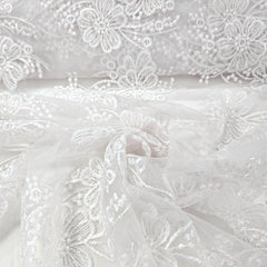 Jennifer White Floral Lacey Embroidered Net Fabric