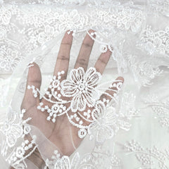 Jennifer White Floral Lacey Embroidered Net Fabric