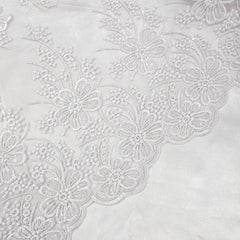 Jennifer White Floral Lacey Embroidered Net Fabric
