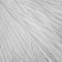 White Embroidered Net Fabric with Sequins and Beads