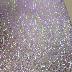 Lilac Embroidered Net Fabric with Sequins and Beads