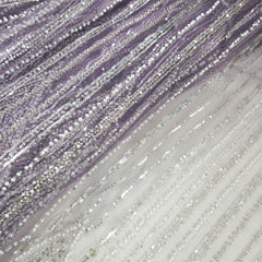 Lilac Embroidered Net Fabric with Sequins and Beads