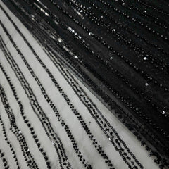 Black Embroidered Net Fabric with Sequins and Beads