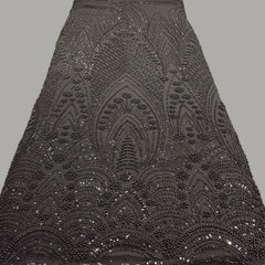 Black Embroidered Net Fabric with Sequins, Cutdana and Beads