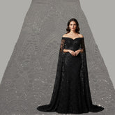 Black Embroidered Net Fabric with Sequins, Cutdana and Beads