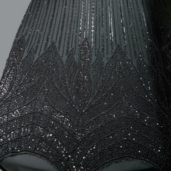 Black Embroidered Net Fabric with Sequins and Beads
