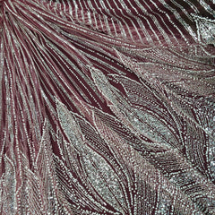 Maroon Embroidered Net Fabric with Sequins and Beads