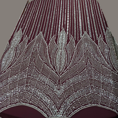 Maroon Embroidered Net Fabric with Sequins and Beads