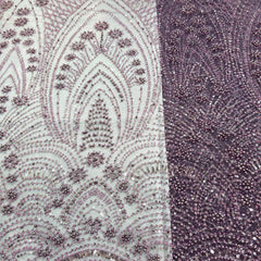 Light Wine Embroidered Net Fabric with Sequins and Beads