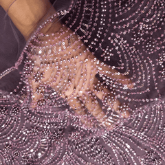 Light Wine Embroidered Net Fabric with Sequins and Beads